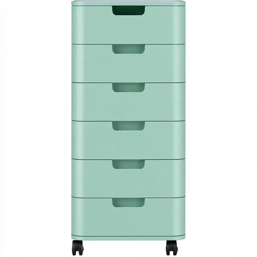 Cajonera alta con tiradores recortados y ruedas - verde