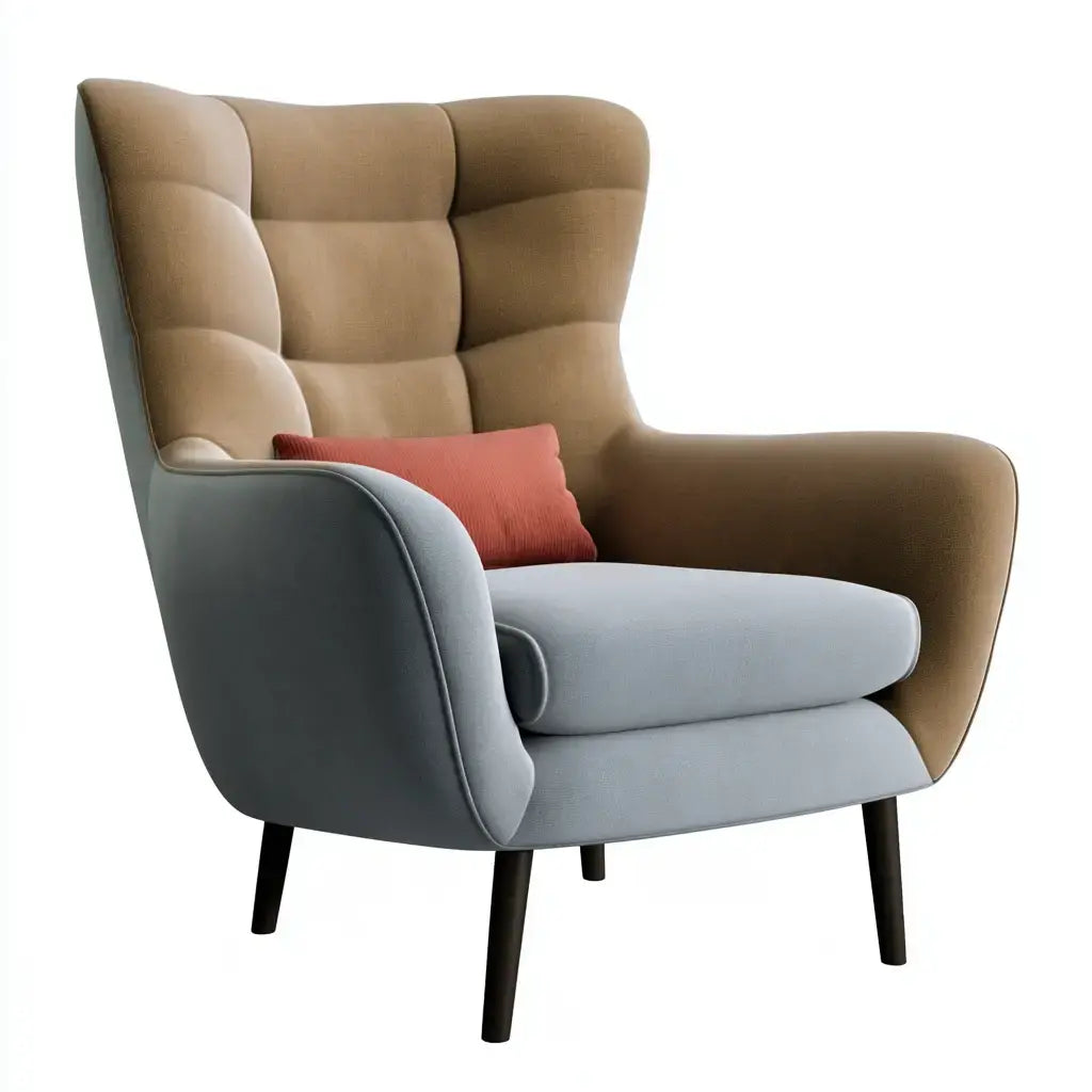 Sillón orejero con tapizado de varios tonos - beige/gris/marrón