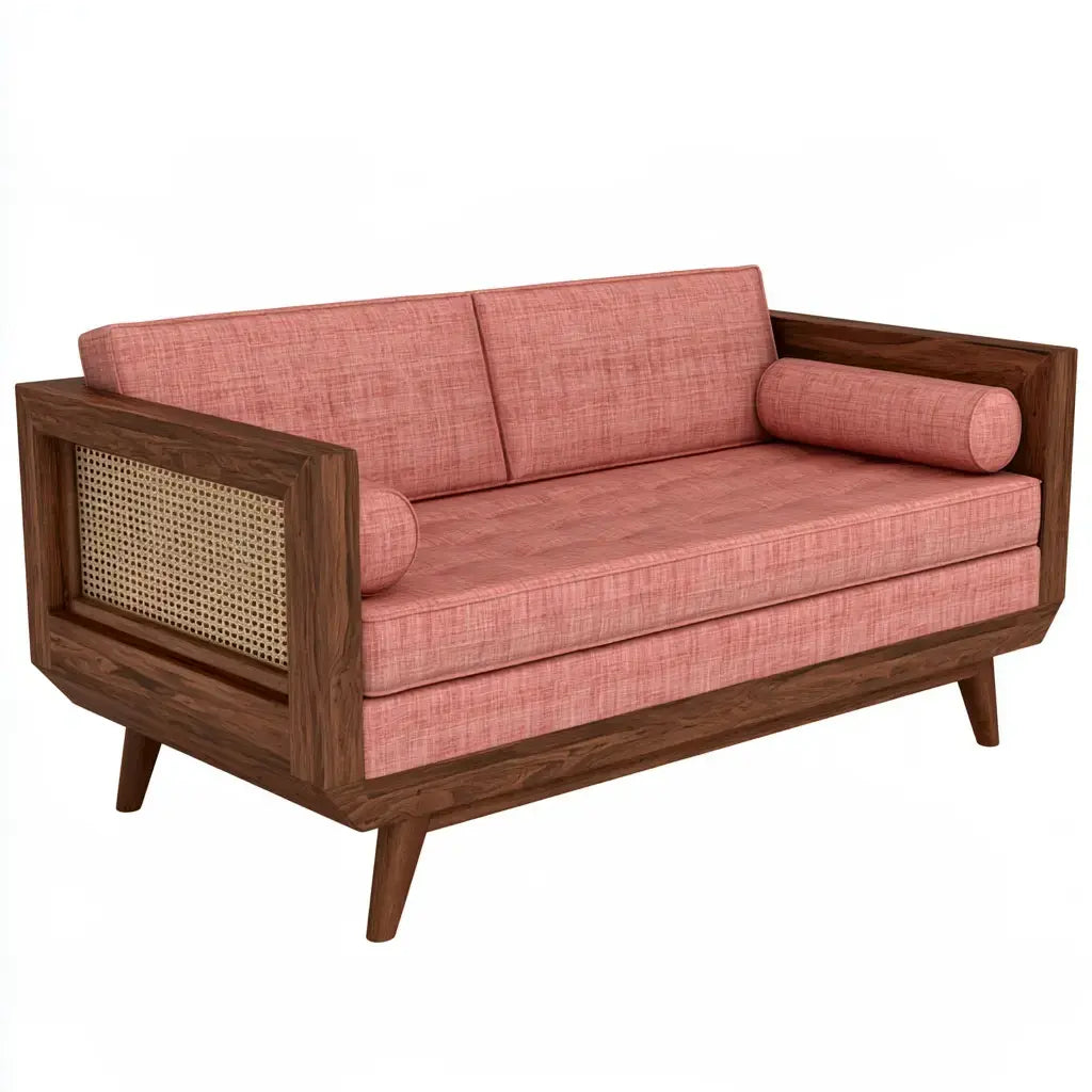 Sofá de dos plazas con brazos de marco abierto - rosa/marrón