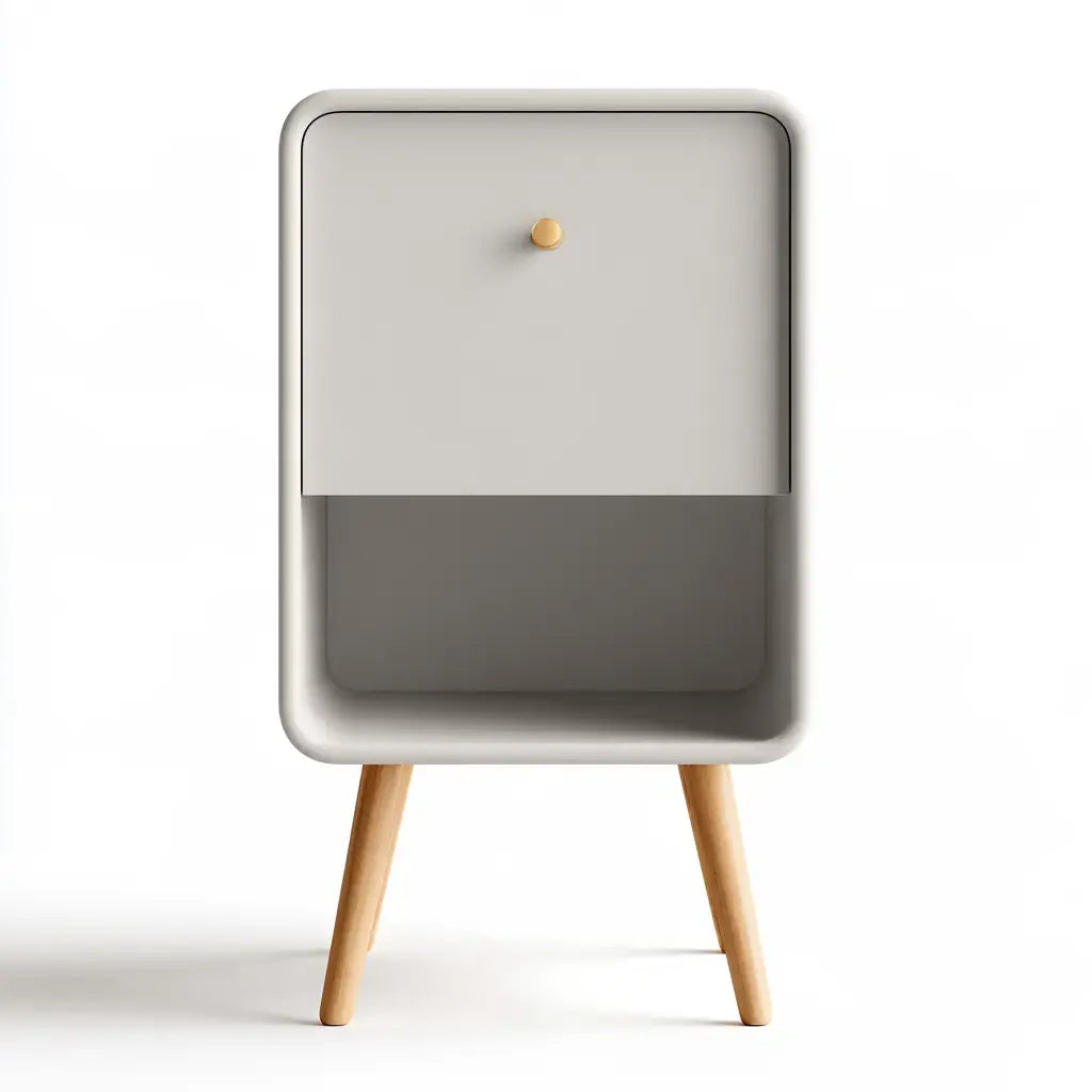 Mesita de noche con cajón vertical y hueco inferior - beige