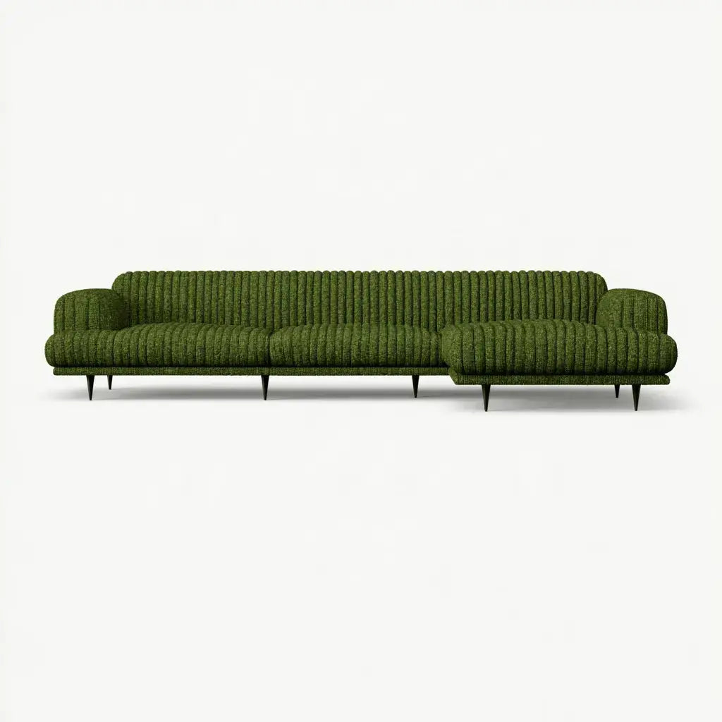 Sofá con asiento alargado y tapizado acanalado - verde