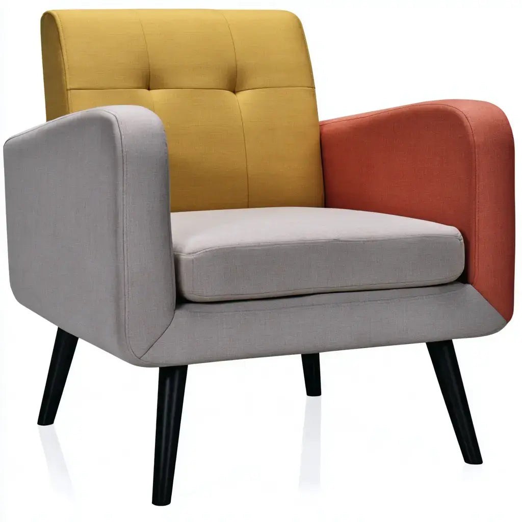 Sillón con respaldo de botones y brazos contrastados - amarillo/gris/naranja