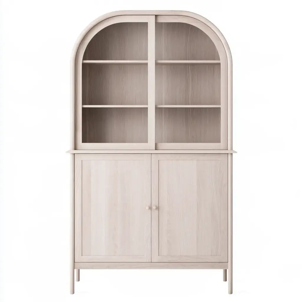 Vitrina con remate redondeado y puertas inferiores - beige